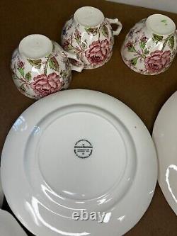 Johnson Brothers Rose Chintz Fine China 15 Pieces Pink/black Label E7-1