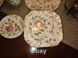 Johnson Brothers Rose Chintz Pink Dinner Set For 12 Vintage Floral England