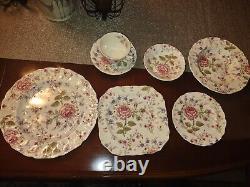 Johnson Brothers Rose Chintz Pink Dinner Set For 12 Vintage Floral England