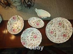 Johnson Brothers Rose Chintz Pink Dinner Set For 12 Vintage Floral England