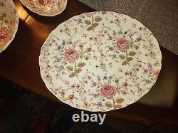 Johnson Brothers Rose Chintz Pink Dinner Set For 12 Vintage Floral England