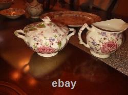 Johnson Brothers Rose Chintz Pink Dinner Set For 12 Vintage Floral England