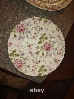 Johnson Brothers Rose Chintz Pink Dinner Set For 12 Vintage Floral England