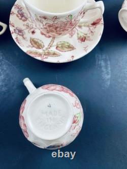 Johnson Brothers Rose Chintz TEAPOT w 4 DEMITASSE Cups & Saucers England Discont