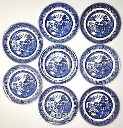 Johnson Brothers SET of 8 BLUE WILLOW 10.25 Dinner Plates Oriental IMPERFECTION