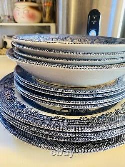 Johnson Brothers Willow Blue Dinner Plate Set Vintage Table Dish England Lot