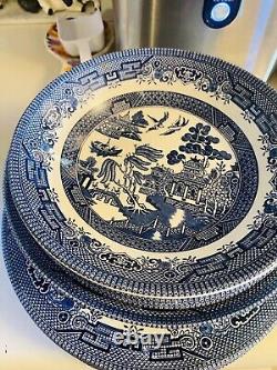 Johnson Brothers Willow Blue Dinner Plate Set Vintage Table Dish England Lot