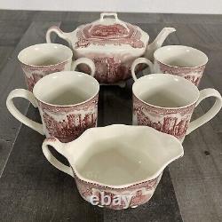 Johnson bros Old Britain Castles Teapot Creamer 4 Cups Set Near Mint! Rare Find