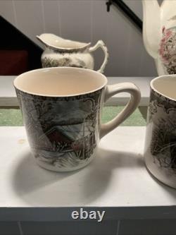 Johnson brothers friendly village Coffee Pot, Sugar Bowl, Creamer And 5 Mugs