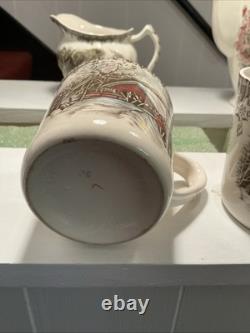 Johnson brothers friendly village Coffee Pot, Sugar Bowl, Creamer And 5 Mugs