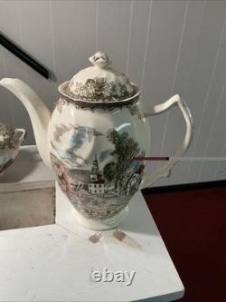 Johnson brothers friendly village Coffee Pot, Sugar Bowl, Creamer And 5 Mugs