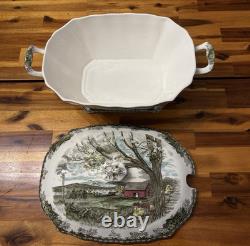 LARGE Johnson Brothers THE FRIENDLY VILLAGE Tureen with Lid 13.25- England, EUC