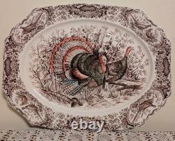 Large 20 Wild Turkeys Native American Windsor Ware Johnson Bros Oval PLATTER