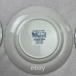 Lot of 6 Johnson Brothers England Coaching Scenes 6.25 Salad Plates Blue White