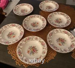 Lot of 7 JOHNSON BROS ENGLAND MARLBOROUGH FLORAL GOLD RIMMED SOUP BOWL