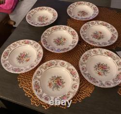 Lot of 7 JOHNSON BROS ENGLAND MARLBOROUGH FLORAL GOLD RIMMED SOUP BOWL