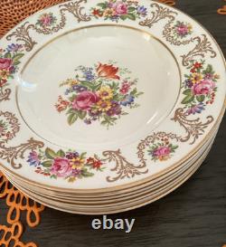 Lot of 7 JOHNSON BROS ENGLAND MARLBOROUGH FLORAL GOLD RIMMED SOUP BOWL