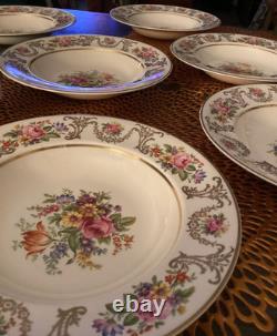 Lot of 7 JOHNSON BROS ENGLAND MARLBOROUGH FLORAL GOLD RIMMED SOUP BOWL