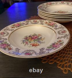 Lot of 7 JOHNSON BROS ENGLAND MARLBOROUGH FLORAL GOLD RIMMED SOUP BOWL