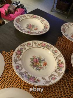 Lot of 7 JOHNSON BROS ENGLAND MARLBOROUGH FLORAL GOLD RIMMED SOUP BOWL