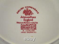 Lot of Johnson Brothers English Chippendale Red/Pink Dinner Plates, Platter, Cup