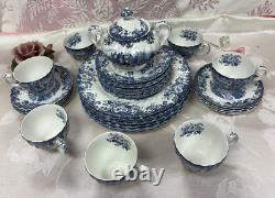 NEW-Set of 33 PCS- Johnson Brothers- Coaching Scene- Blue Dinner Set-England