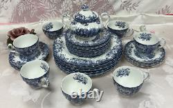 NEW-Set of 33 PCS- Johnson Brothers- Coaching Scene- Blue Dinner Set-England