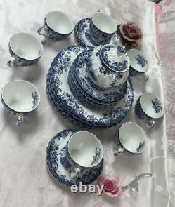 NEW-Set of 33 PCS- Johnson Brothers- Coaching Scene- Blue Dinner Set-England