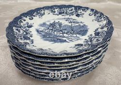 NEW-Set of 33 PCS- Johnson Brothers- Coaching Scene- Blue Dinner Set-England