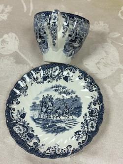 NEW-Set of 33 PCS- Johnson Brothers- Coaching Scene- Blue Dinner Set-England