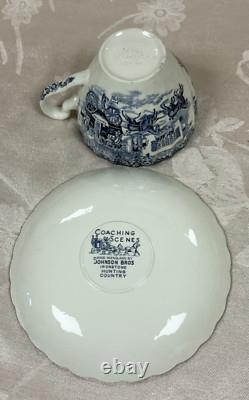 NEW-Set of 33 PCS- Johnson Brothers- Coaching Scene- Blue Dinner Set-England