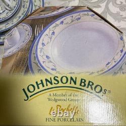 Near Mint Johnson BROS. Blue Floral Dinnerware Set (5 sets) From Japan