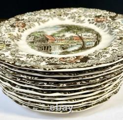 Nice Lot Johnson Bros Mill Stream Plates, Bowls Brown Multicolor