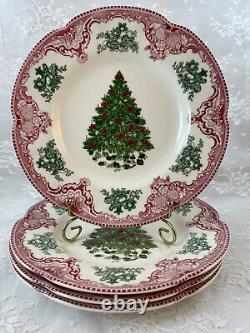 Old Britain Castles Green Christmas Tree 4 Salad Plates Johnson Brothers New
