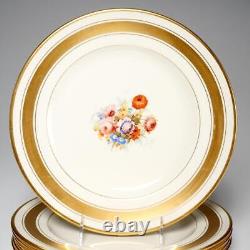 Pareek Johnson Bros England Gold Rim Floral Dinner Plates JB362 1920s Set of 6 B