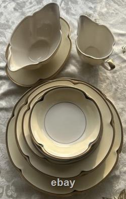 Pareek by Johnson Bros. England Black & Gold Band Gravy Dish, Bowls, Plates 24pc