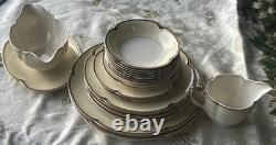 Pareek by Johnson Bros. England Black & Gold Band Gravy Dish, Bowls, Plates 24pc