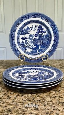 Pristine Johnson Bros Willow Blue Set Of 4 Dinner Plates 10.75 England