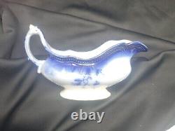 RARE Antique Johnson Bros ST LOUIS Flow Blue Pattern Gravy Boat With Gold Accent