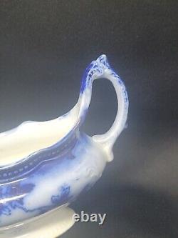 RARE Antique Johnson Bros ST LOUIS Flow Blue Pattern Gravy Boat With Gold Accent