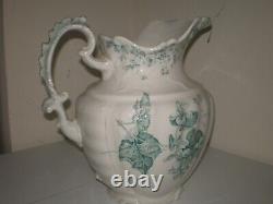 RARE Antique Johnson Brothers England MANHATTAN 11 Green Water Pitcher Jug