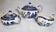 Rare Find Teapot, Sugar & Creamer Johnson Brothers Willow Pattern, Cobalt Blue