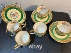 RARE! HTF! 5 sets -Johnson Bros PAREEK Floral Green Yellow Gold Demi Cup&Saucer