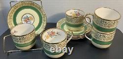 RARE! HTF! 5 sets -Johnson Bros PAREEK Floral Green Yellow Gold Demi Cup&Saucer