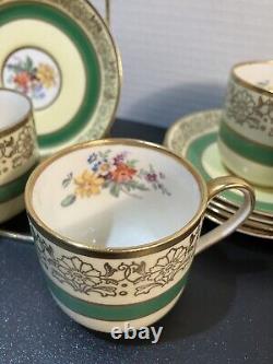 RARE! HTF! 5 sets -Johnson Bros PAREEK Floral Green Yellow Gold Demi Cup&Saucer