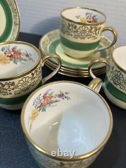 RARE! HTF! 5 sets -Johnson Bros PAREEK Floral Green Yellow Gold Demi Cup&Saucer