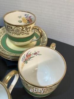 RARE! HTF! 5 sets -Johnson Bros PAREEK Floral Green Yellow Gold Demi Cup&Saucer