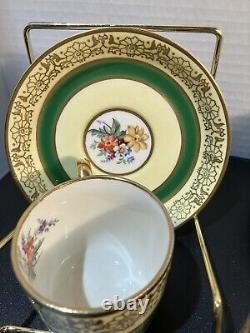 RARE! HTF! 5 sets -Johnson Bros PAREEK Floral Green Yellow Gold Demi Cup&Saucer