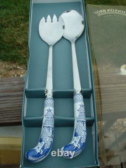 RARE Johnson Bros. Willow Blue 1883 England Salad Server Set Porcelain/Stainless