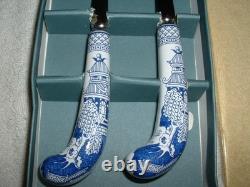 RARE Johnson Bros. Willow Blue 1883 England Salad Server Set Porcelain/Stainless